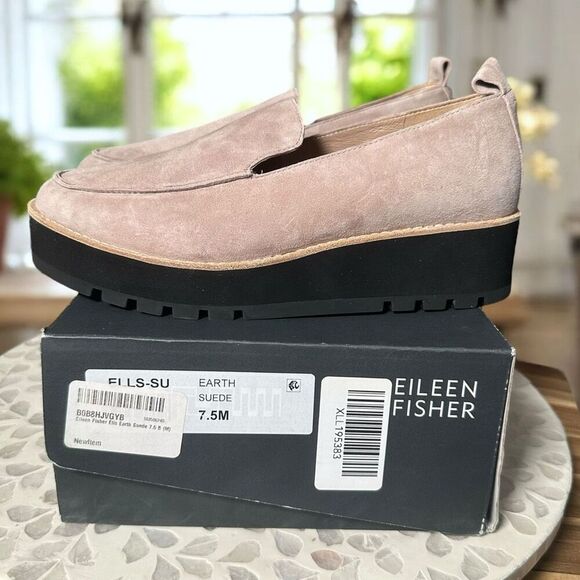 Eileen Fisher $225 Ells Leather Suede Loafer Wedge Platform Slip-On Women’s 7.5 - Picture 2 of 11